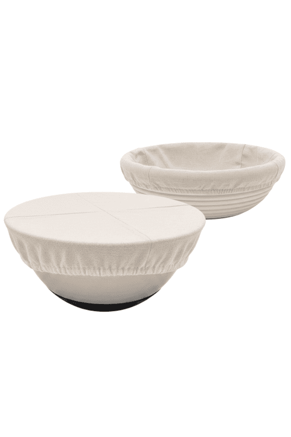 4 Pack Reusable Bowl Covers & Bread Proofing Basket Liners – 9 Inch Round Elastic Cotton Cloth for Sourdough, Food Storage, Fruit, Salad & Leftovers (Cream/Ivory)