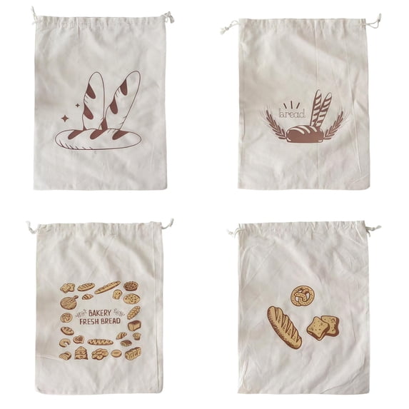 4-Pack Reusable Cotton Bread Bag for Homemade Sourdough Storage, 15"x12.3" Extra-Large, Washable & Eco-Friendly for Bakery Freshness, A+B+C+D, By Preplabs