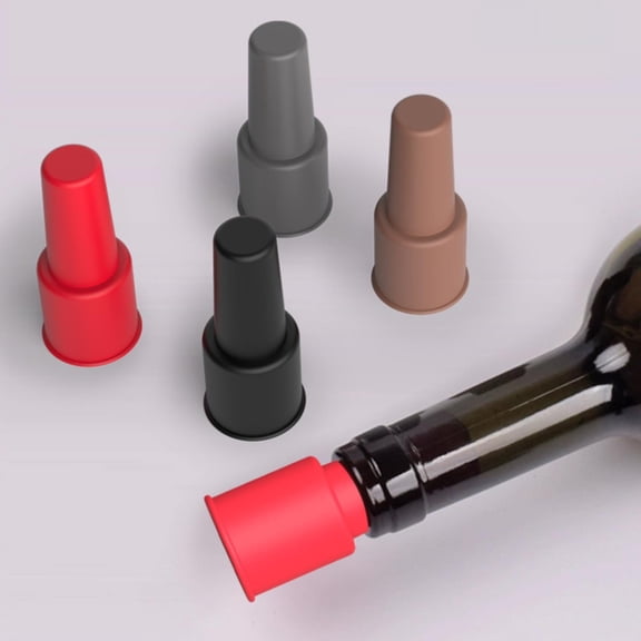 4-Pack Reusable Double Sealed Silicone Wine Stoppers, BPA-Free Airtight Sealer for Wine Champagne Bottles, Keeps Bubbly and Red Wine Fresh Longer, Assorted Colors, By Harlik