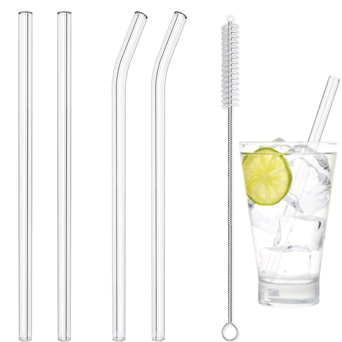  6 Pcs Glass Straws with Design,Glass Straws Shatter Resistant  with Cherry 7.9in X 8mm Clear Bent Reusable Drinking Straws with 2 Cleaning  Brushes for Shakes,Juices,Smoothies, Cocktails : Home & Kitchen