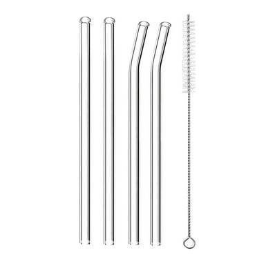 4 Pack Reusable Glass Straw, 8''x8 mm, Including 2 Straight and 2 Bent Drinking Straws with 1 Cleaning Brush- Perfect For Smoothies, Tea, Juice