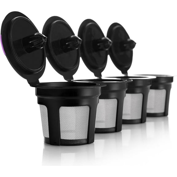 4 Pack Reusable K Cups for Coffee Makers BPA-Free Refillable Pods, Black Compatible with Brewers