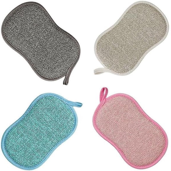 4-Pack Reusable Microfiber Cleaning Sponges, Double-Sided, Non-Scratch for Cookware