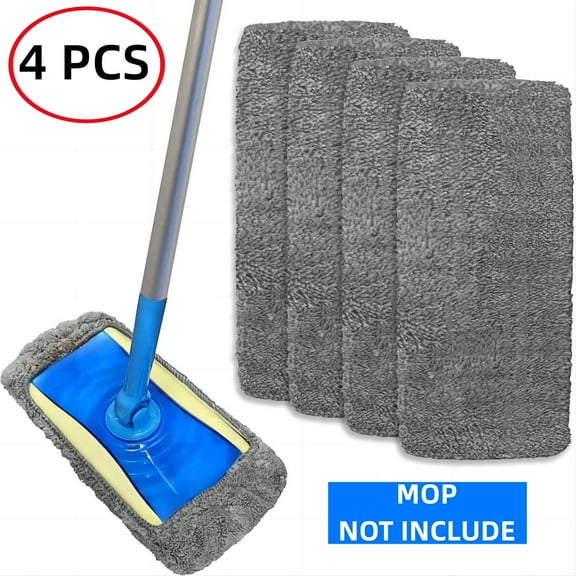 4 Pack Reusable Microfiber Mop Pads Compatible with SwifferSweeper, Washable Mopping Pads, Dry & Wet Sweeping Mopping Cloths, Gray (Not Included Mop)