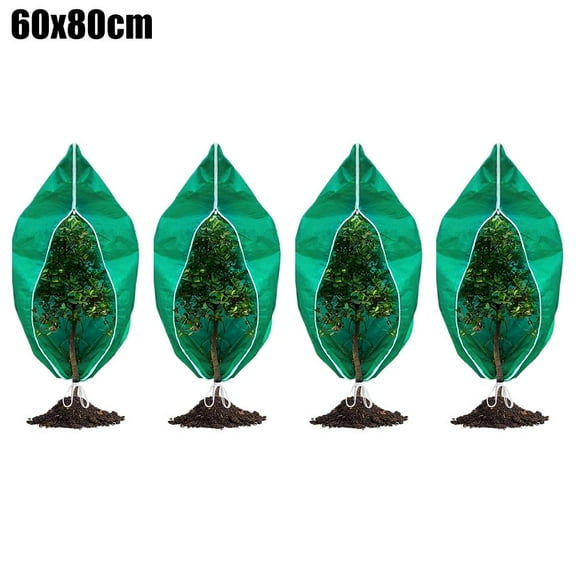 4-Pack Reusable Plant Covers, Non-Woven Fabric Frost Protection Cloth with Zipper Drawstring, Protect Trees & Shrubs from Cold, Frost, Wind & Pests, 23.6*31.5inch