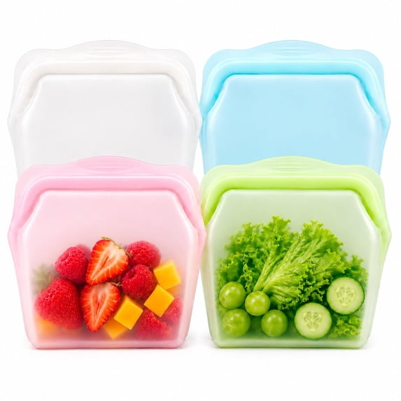 4 Pack Reusable Silicone Food Storage Bags 1000ml Stand Up Freezer Bags ...
