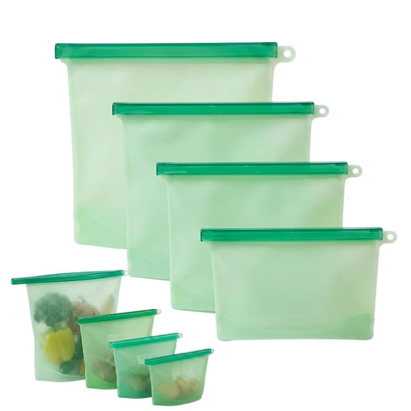 4 Pack Reusable Silicone Food Storage Bags for Meal Prep and Leftovers, Stand Up Silicone Reusable Bags with Sealing Sliders, Thick Freezer Bags for Kitchen Organization
