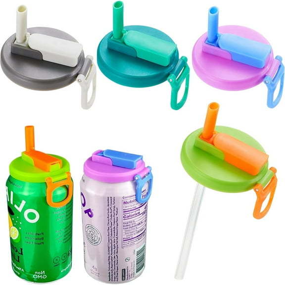4 Pack Reusable Soda Can Lids with Silicone Straws – BPA-Free, Airtight Seal, Spill-Proof, Easy to Use, Fits Standard 12oz & 16oz