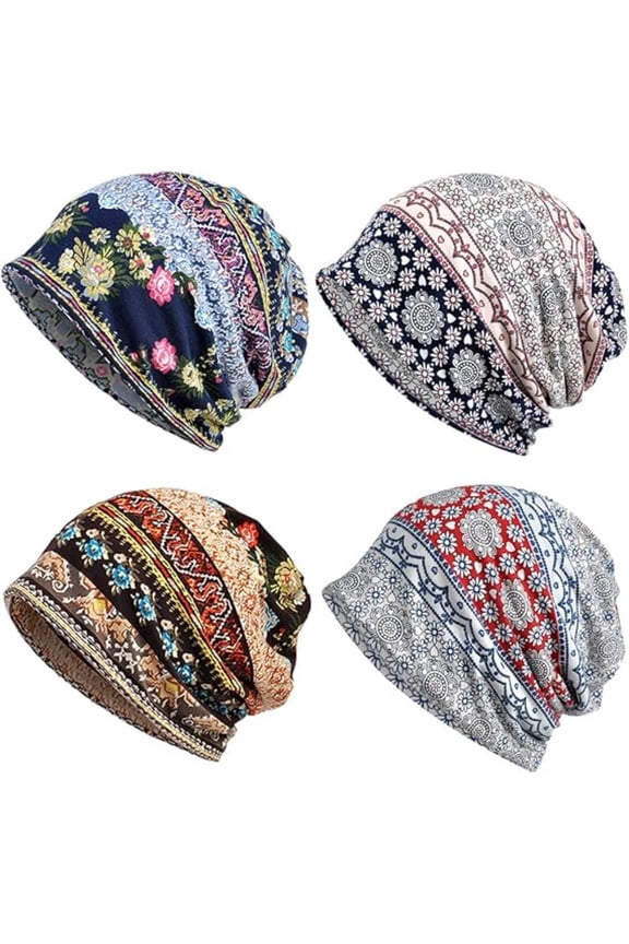 4-Pack Reversible Slouchy Beanies - Ultra-Soft Stretchable Skull Caps for Men & Women, All-Season Breathable Hats for Running, Casual, Chemo