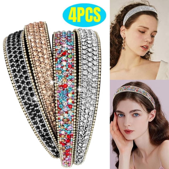 4 Pack Rhinestone Headbands Women Fashion Glitter Sparkly Diamond Headbands Flower Prom Hair Accessories Women Girls Birthday Gift