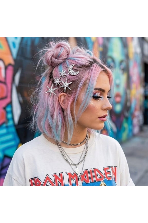 4 Pack Rhinestone Star & Moon Hair Clips, Silver Crystal Bobby Pins, Celestial Hair Accessories for Women & Girls