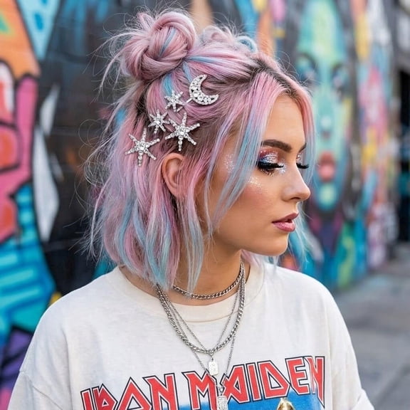 Miallo 4 Pack Rhinestone Star & Moon Hair Clips, Silver Crystal Bobby Pins, Celestial Hair Accessories for Women & Girls