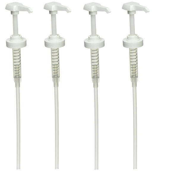 4 Pack Ribbed White Plastic Pump Lock Down Dispenser for 38 mm Neck Finish Bottles.