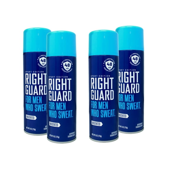 4 Pack Right Guard Sport Anti Perspirant Deodorant Spray Unscented, 6oz Each