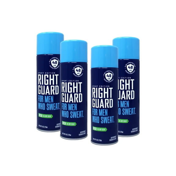 Right Guard 4-in-1 Protection Antiperspirant Spray, 48 Hour Odor Control, Fresh All-Day Scent, Sport Edition, 6 oz (Pack of 4)