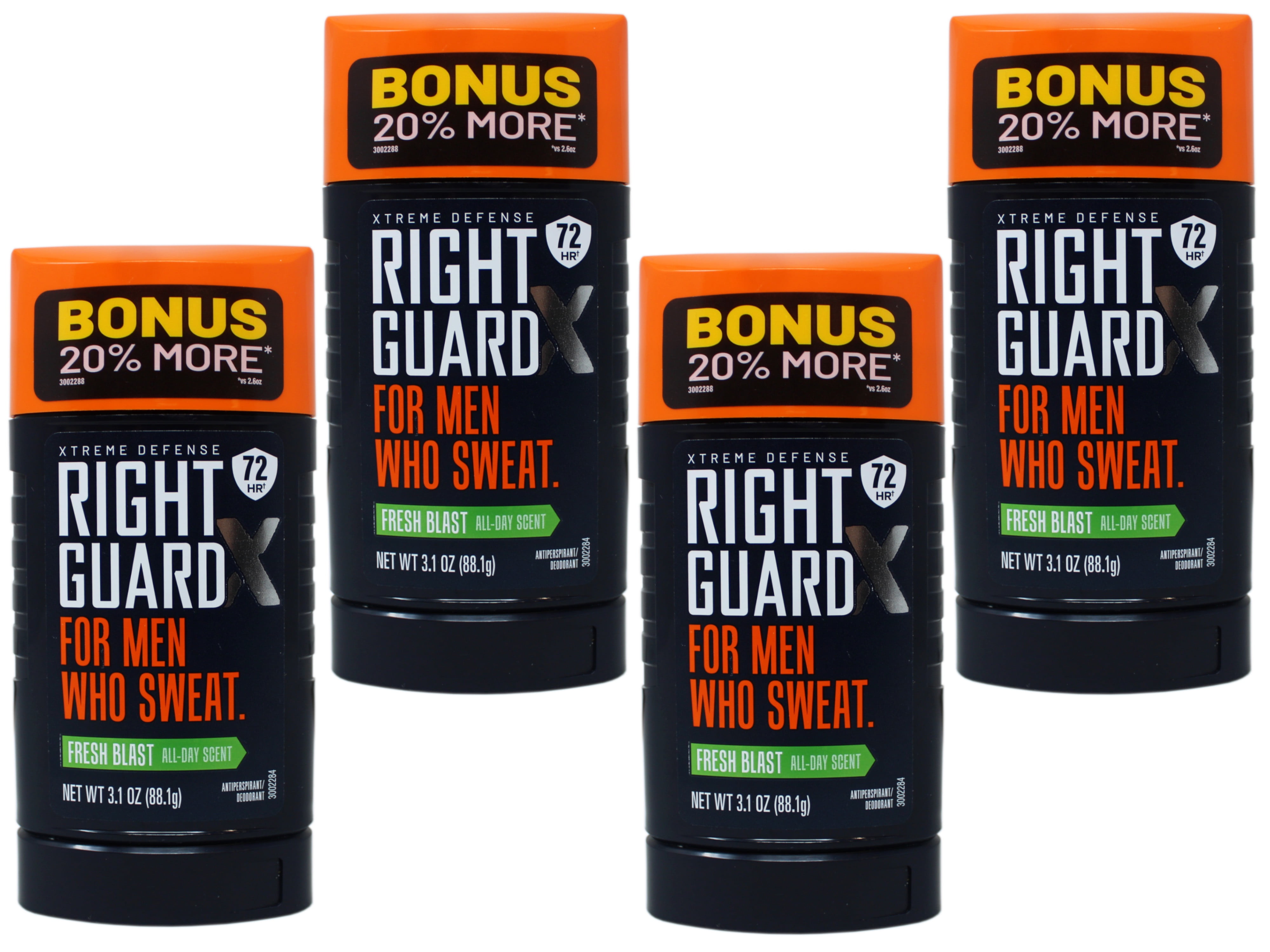 4 Pack - Right Guard Xtreme Defense Antiperspirant & Deodorant for Men Who Sweat, 72 HR, Fresh Blast Scent, 3.1oz