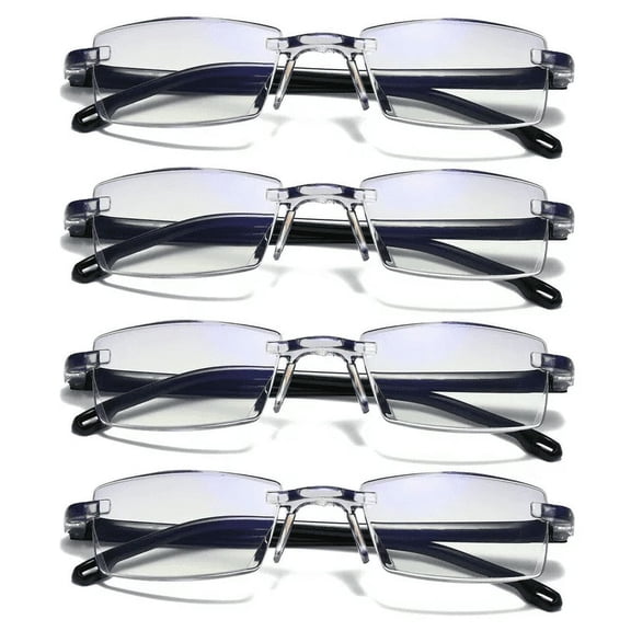 4 Pack Rimless Reading Glasses Blue Light Blocking Computer Readers for Women Men Rectangular Eyewear Lightweight Magnification Presbyopia Eyeglasses,+4.00