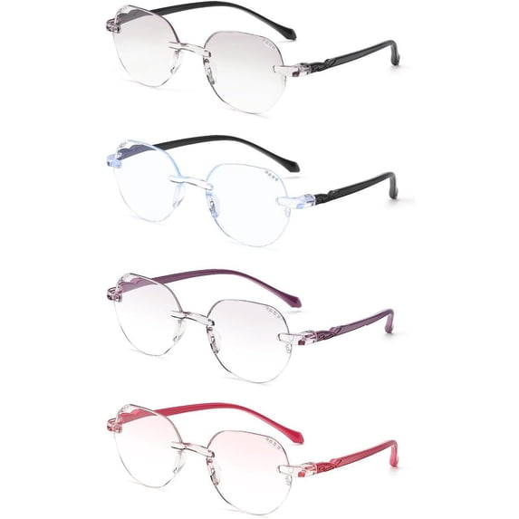 4 Pack Rimless Reading Glasses Rectangle Readers Women Lightweight Clear Frame Office Computer