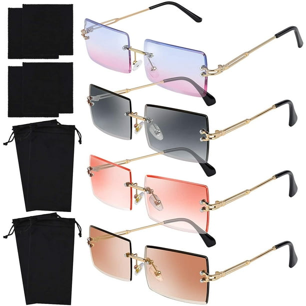 4 Pack Rimless Rectangle Sunglasses Vintage Rimless Eyewear Retro Sunglasses Metal Frame Eyewear for Men Women Walmart Business Supplies