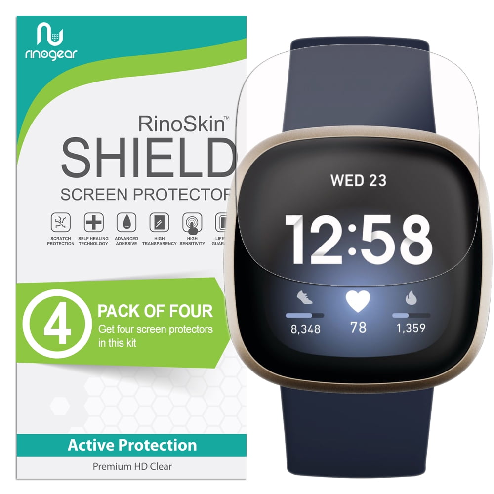RinoGear Flexible Clear Film 4 Pack Screen Protector for Fitbit Versa 4 3 Screen Protector Case Friendly Accessories Walmart