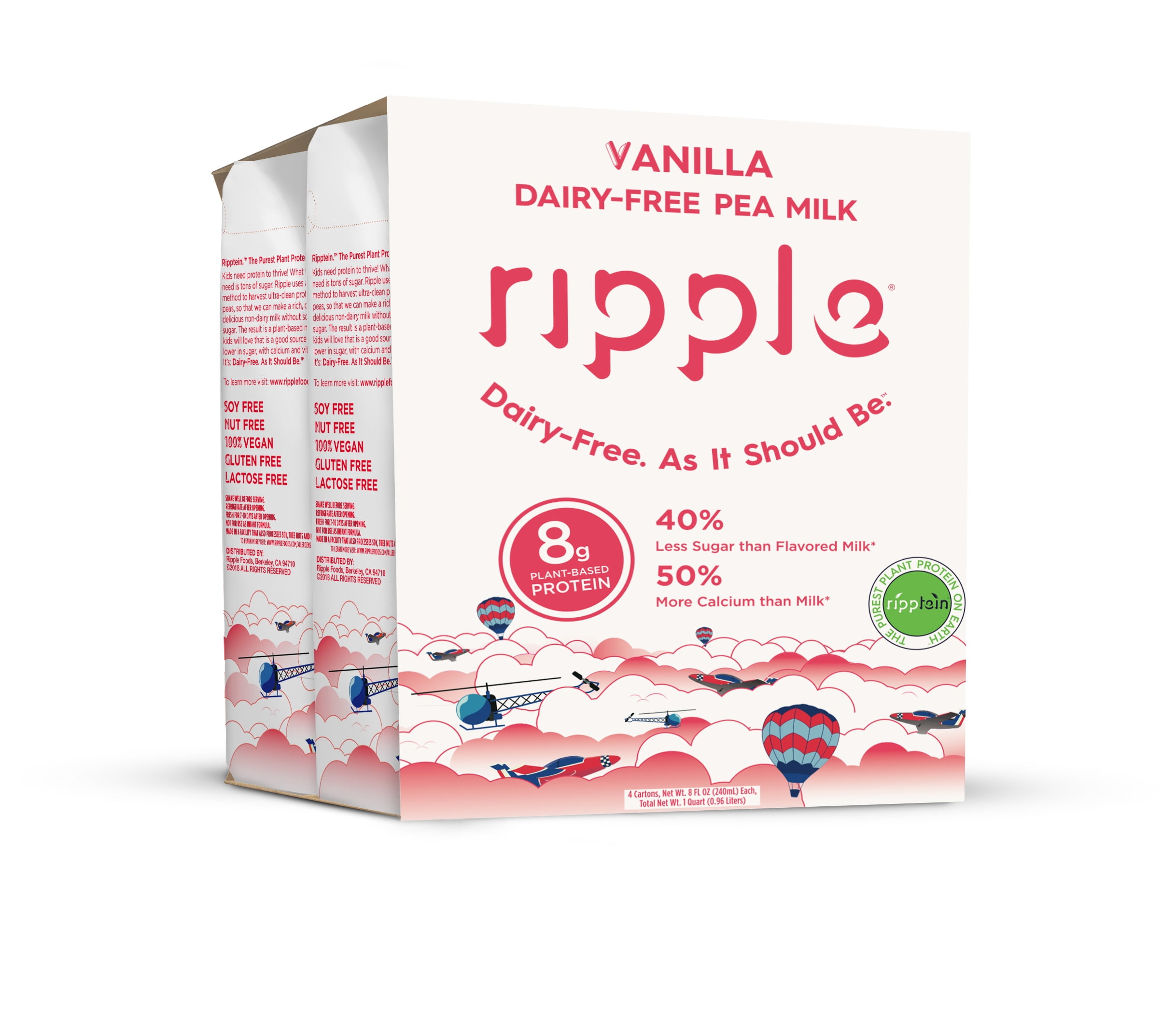 (4 Pack)Ripple Vanilla Dairy-Free Pea Milk, 8 fl oz. - Walmart.com