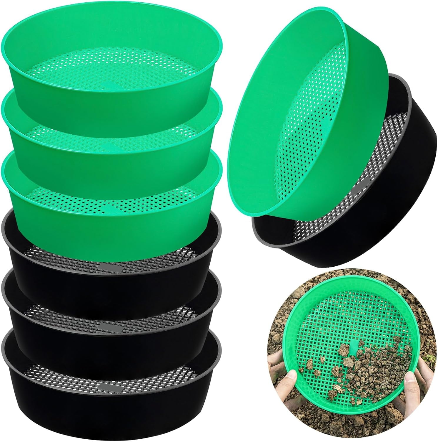 4 Pack Rock Garden Sieve Soil Sifter Round Plastic Gardening Soil