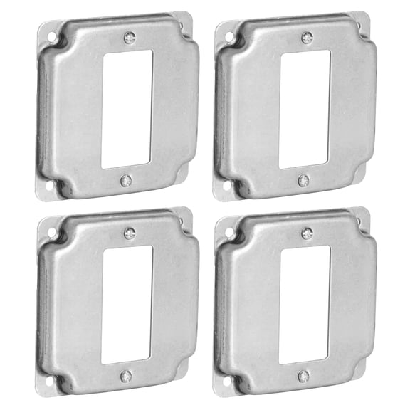 4 Pack Rocker Switch Electrical Box Cover 4" Square Galvanized Steel, 1/2" Raised, Exposed Work for Rocker, GFCI, Outlets and Receptacles Fits 4-Inch Junction Boxes