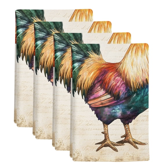 4 Pack Rooster Kitchen Towels Farm Chicken Rustic Animal Decorative Dish Towel Sets Absorbent Quick Dry Hand Cloths Tea Towels for Cooking Baking Farmhouse Gifts 18x28in