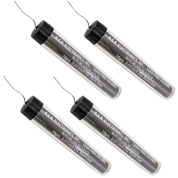 4 Pack Rosin Core Lead-Free Solder in Dispensing Tubes, 10 Grams per Tube, .031" Thick (Sn 96.5%, Ag 3%, Cu .5%)