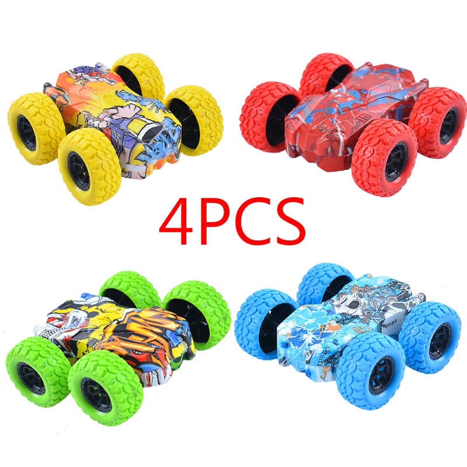 4 Pack Rotating Stunt Car Toys for 3 4 5 6 Year Old Boys Push and Go