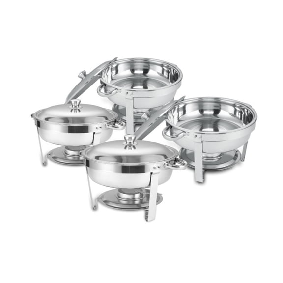 4 Pack Round 201 Stainless Steel Chafing Dishes Buffet Catering Food Warmers, Stackable Polished Buffet Serving Trays for Home Party Outdoor Banquet, Silver