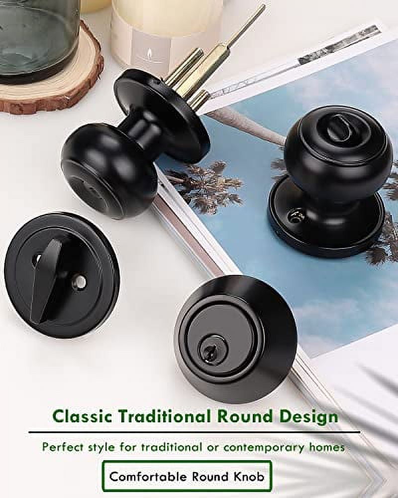 4 Pack Round Ball Style Keyed Entry Door Knobs and Double Cylinder