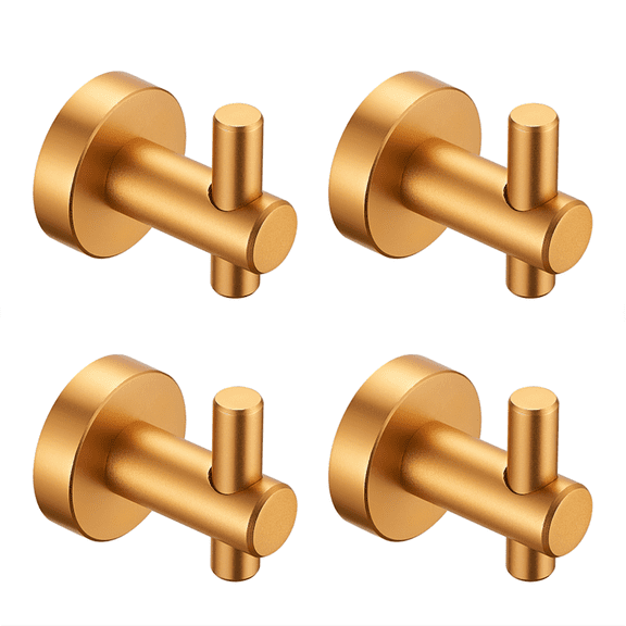 4 Pack Round Base Wall Mounted Towel Coat Hooks, Brushed Gold Heavy Duty Space Aluminum Wall Hooks, 22 LBS Load Anti Corrosion Bathroom Kitchen Bedroom Entryway Hanging Hooks