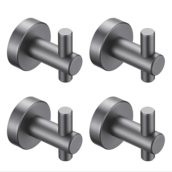 4 Pack Round Base Wall Mounted Towel Coat Hooks, Gun Grey Heavy Duty Space Aluminum Wall Hooks, 22 LBS Load Anti Corrosion Bathroom Kitchen Bedroom Entryway Hanging Hooks