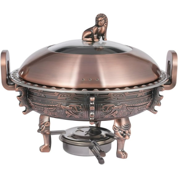 4 Pack Round Chafing Dishes Stainless Steel 0.25 Gal Chafing Buffet Set Serving Food Warmer for Catering Events Parties Weddings,Load Capacity 4.41lbs,10.94 * 8.58in (Red Copper)