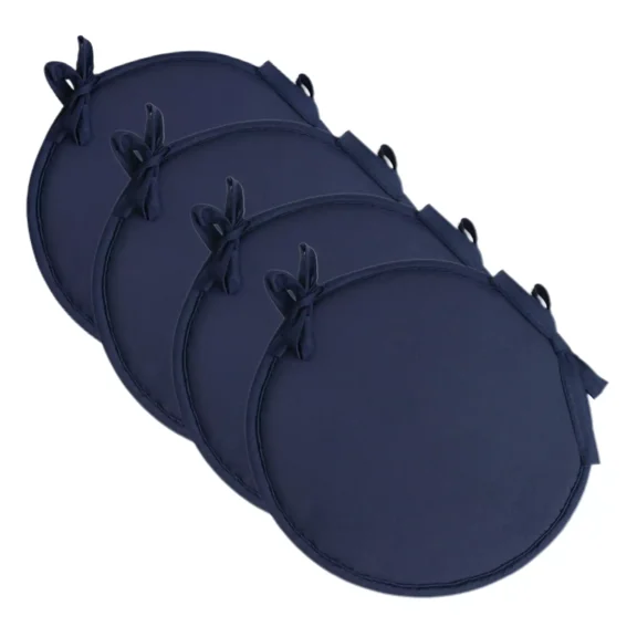 4 Pack Round Chair Cushions with Ties, 15 Inch Thick Memory Foam Seat Cushions, Non-Slip Chair Pads for Dining Chairs, Navy Blue