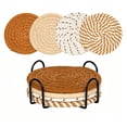 thumbnail image 1 of 4 Pack Round Cotton Yarn Woven Placemats, Linen Heat Resistant Table Trivets, Insulating Dish Coaster Set, Matching Storage Rack Included For Kitchen Dining Table Decor, 1 of 7