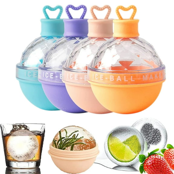 4 Pack Round Large Ice Cube Mold Maker,Sphere Ice Ball Maker Mold 2.5 Inch Whiskey Reusable Silicone Ice Cube Trays for Cocktails Drink Candy Colors,Creative Gift for Family and Friends