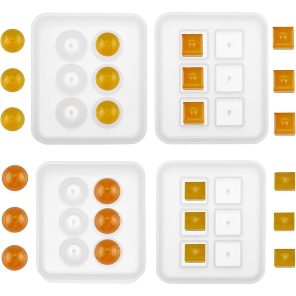 4 Pack Round Square Silicone Bead Molds with Holes Beads Resin Molds