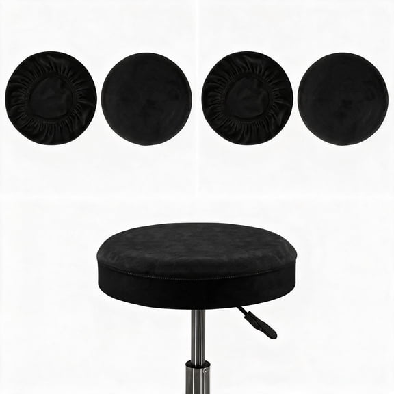 4 Pack Round Stool Covers, Faux Fox Velvet Stretch Polyester Seat Slipcovers, 11.81‑14.17 Inch Elastic Washable Protector for Round Bar Salon Stools, Black & Beige