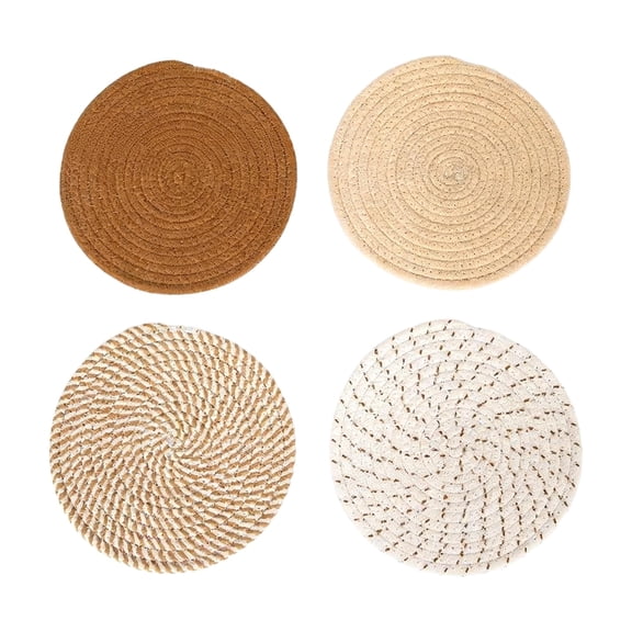 4 Pack Round Woven Placemats,Cotton Rope Braided Placemats,Round Fabric Coasters,Heat-Resistant Non-Slip Cotton Table Mats,Kitchen Plates for Table Decoration,Tabletop Accessories(Beige)