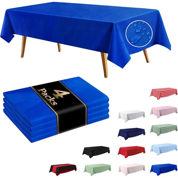 4 Pack Royal Blue Disposable Tablecloth, 54108 Inches Waterproof Plastic Rectangle Table Cover, Leakproof & Sturdy Table Cloth for for Thanksgiving, Veterans Day, Holiday Party Decoration