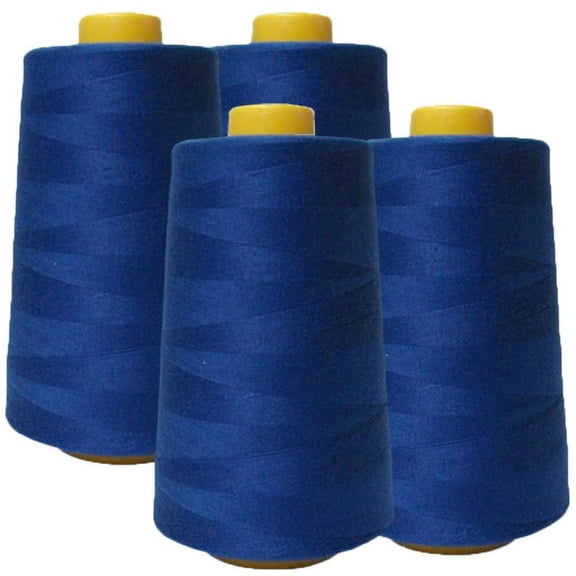 4-Pack Royal Blue All Purpose Sewing Thread Cones (6000 Yards Each) of High Tensile Polyester Thread Spools for Sewing, Quilting, Serger Machines, Overlock, Merrow & Hand Embroidery