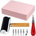 thumbnail image 1 of 4 Pack Rubber Block Stamp Carving Blocks with Cutter Tools and Rubber Brayer Roller for Printmaking and More Crafts, 1 of 6