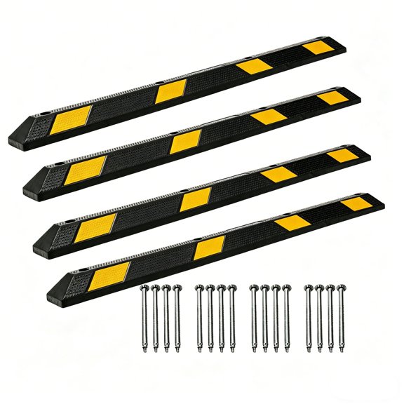 4 Pack Rubber Parking Curb Floor Stoppers, 72.8'' Extra Wide Wheel Stops with Yellow Reflective Stripes, 44000 lbs