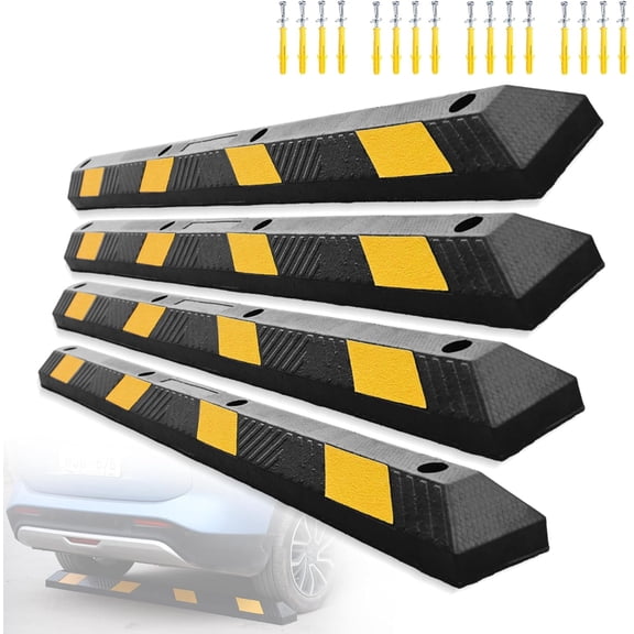4 Pack Rubber Parking Curbs 72 Inch Heavy Duty Parking Stopper for Garage and Driveway for Cars and Trucks Durable Parking Lot Bumper(4 Pack)