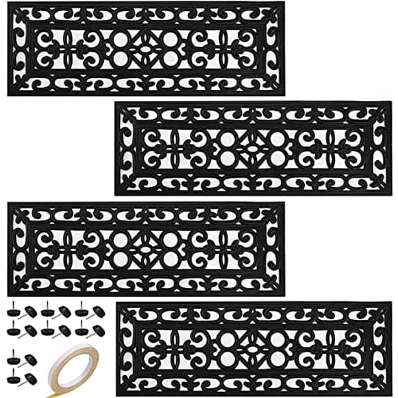 4 Pack Rubber Stair Treads - 29.5 x 10 Inch Outdoor Stair Treads with Scroll Pattern Design Black Outdoor Step Mats - Anti Slip Tread Mat for Stairs$$Tools & Hardware Other