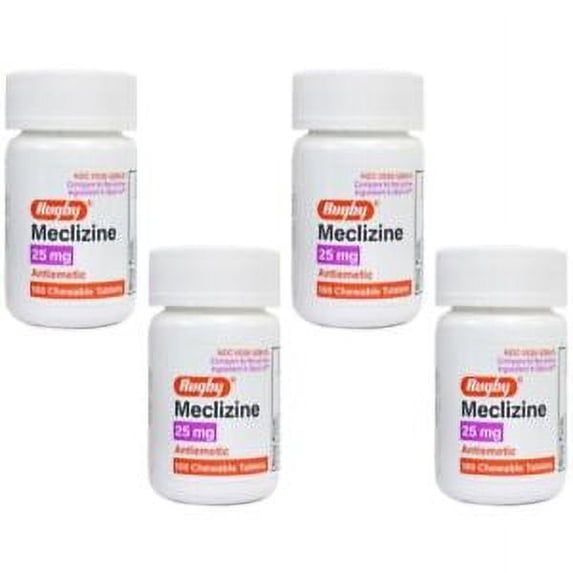 4 Pack Rugby Travel Sickness 25mg Chewables Tablets 100 Count