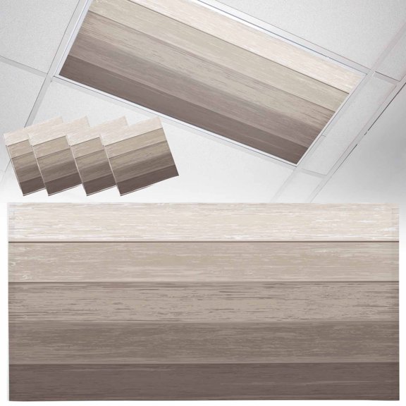 4 Pack Rustic Stripes Fluorescent Light Covers for Ceiling Lights Khaki Gradient Farmhouse Wood Grain Magnetic Ceiling Light Covers Overhead Light Filters for Office Classroom Home