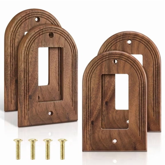 4-Pack Rustic Vintage Walnut Wood Light Switch Covers | Decorative Wall Plates for Home Decor, 5.12 x 3.23 Inches
